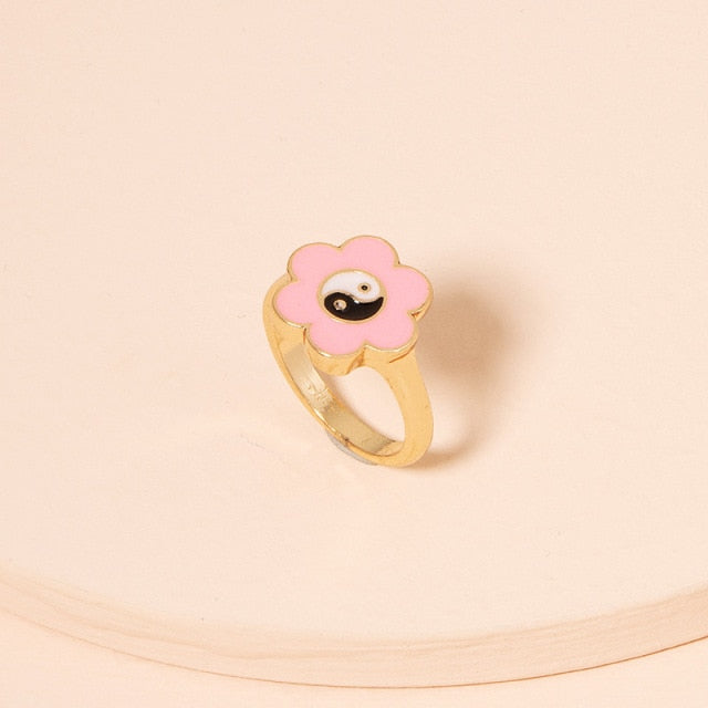 Smile Gal Ring Alien Flower Queen Rings Namel Thick Ring Size Luxury Spring Fine Lucky Jewelry Heart Clouds Rings for Women Gift