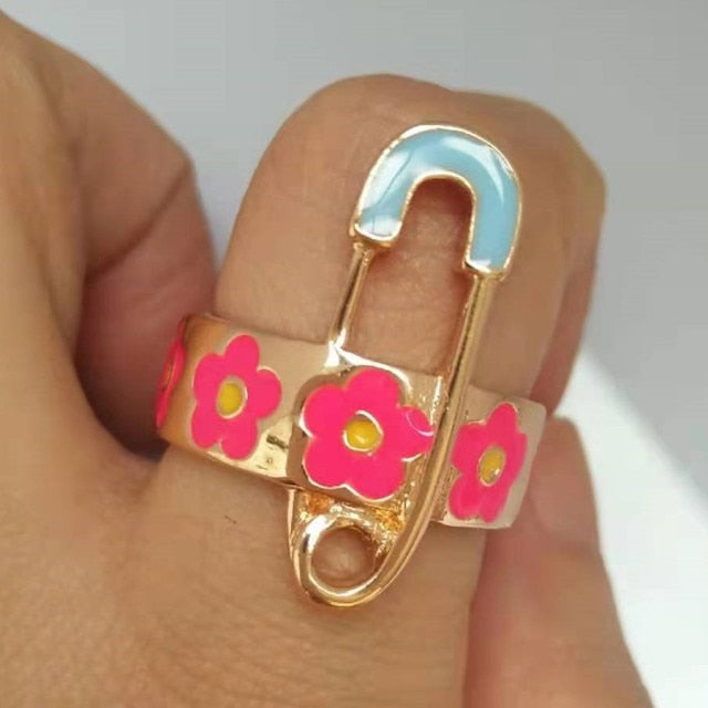 Smile Gal Ring Alien Flower Queen Rings Namel Thick Ring Size Luxury Spring Fine Lucky Jewelry Heart Clouds Rings for Women Gift