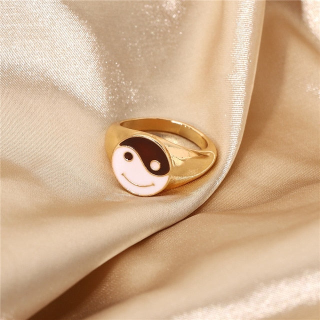 Smile Gal Ring Alien Flower Queen Rings Namel Thick Ring Size Luxury Spring Fine Lucky Jewelry Heart Clouds Rings for Women Gift