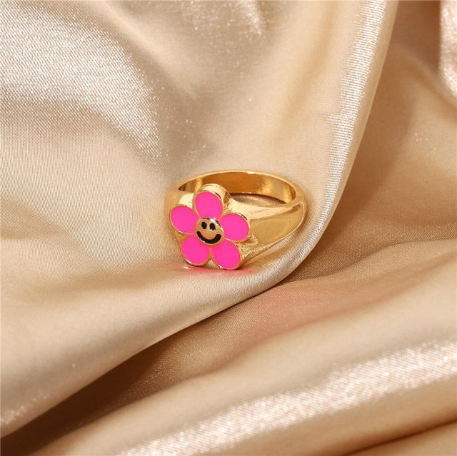 Smile Gal Ring Alien Flower Queen Rings Namel Thick Ring Size Luxury Spring Fine Lucky Jewelry Heart Clouds Rings for Women Gift