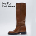 RIZABINA Size 34-43 Women Knee Boots Real Leather Platform Winter Shoes For Woman 2022 Warm Fur Long Boots Office Lady Footwear