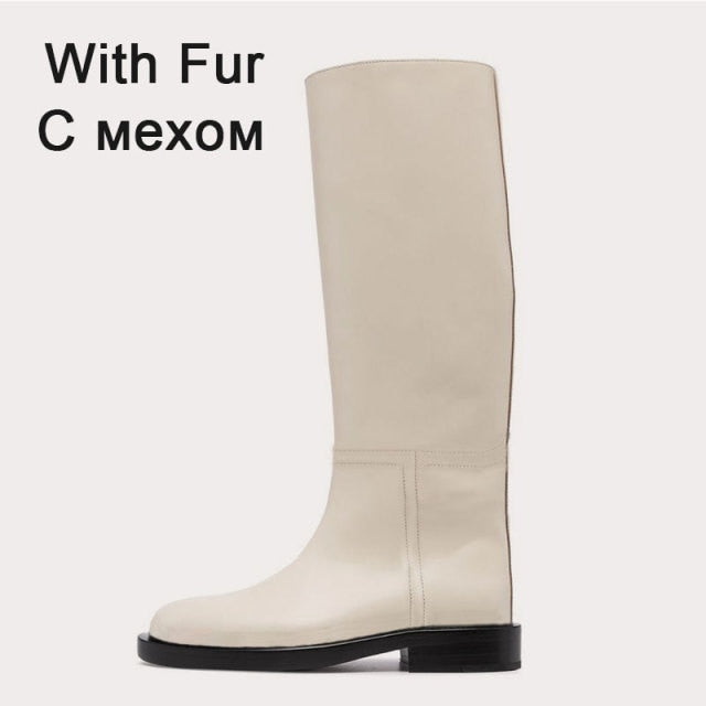RIZABINA Size 34-43 Women Knee Boots Real Leather Platform Winter Shoes For Woman 2022 Warm Fur Long Boots Office Lady Footwear