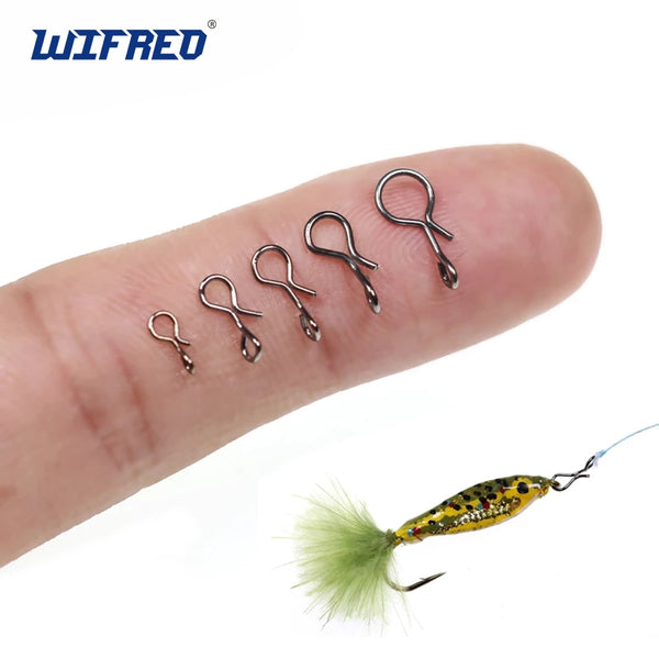 Wifreo 50PCS/bag Fly Fishing Snap Quick Change for Flies Hook Lures Stainless Steel Lock Black Fishing Snaps Lures Clip Link