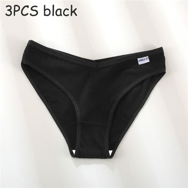 FINETOO Women's Panties Women's Cotton Briefs Female Underpants V Waist Brief Underwear Plus Size Pantys Lingerie M-4XL 3PCS/Set