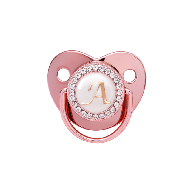 Name Initial Letters Baby Pacifier Newborn Silicone Pacifier Rose Gold Bling Infant Nipple BPA Free Baby Soother Dummy 0-24M