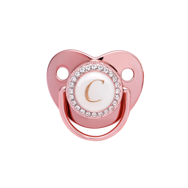 Name Initial Letters Baby Pacifier Newborn Silicone Pacifier Rose Gold Bling Infant Nipple BPA Free Baby Soother Dummy 0-24M