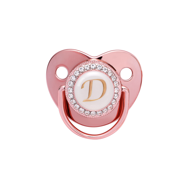 Name Initial Letters Baby Pacifier Newborn Silicone Pacifier Rose Gold Bling Infant Nipple BPA Free Baby Soother Dummy 0-24M