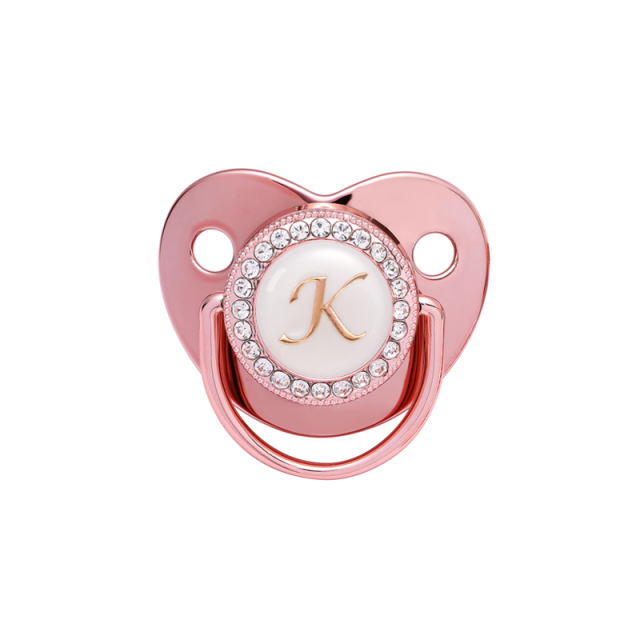 Name Initial Letters Baby Pacifier Newborn Silicone Pacifier Rose Gold Bling Infant Nipple BPA Free Baby Soother Dummy 0-24M
