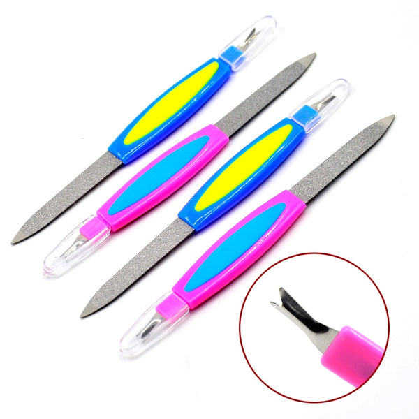 Multi-functional Stainless Steel Nail File Buffer Double Side Grinding Rod Manicure Pedicure Scrub Nails Art Cuticle Pusher Tool