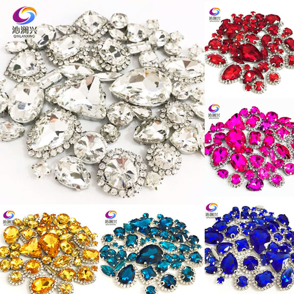 22 colors 50pcs/pack Mix size high grade Crystal buckle+claw rhinestone,Silver base galss sew on stones diy/Clothing accessories