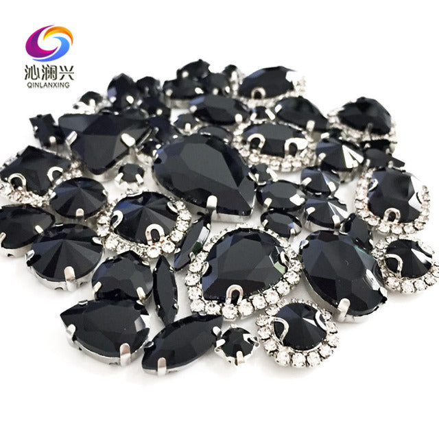 22 colors 50pcs/pack Mix size high grade Crystal buckle+claw rhinestone,Silver base galss sew on stones diy/Clothing accessories