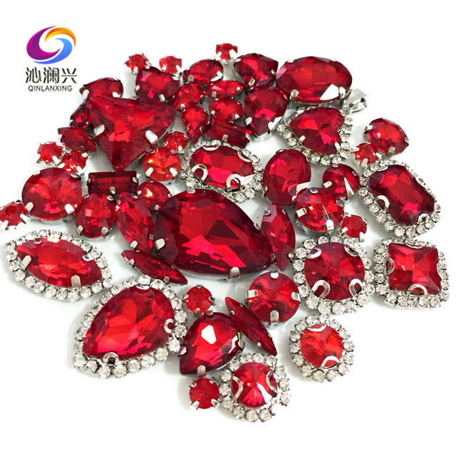 22 colors 50pcs/pack Mix size high grade Crystal buckle+claw rhinestone,Silver base galss sew on stones diy/Clothing accessories