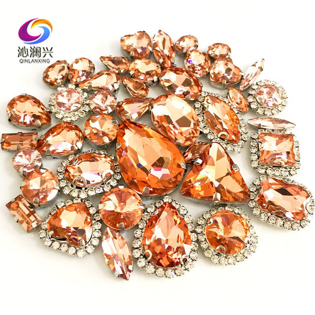 22 colors 50pcs/pack Mix size high grade Crystal buckle+claw rhinestone,Silver base galss sew on stones diy/Clothing accessories