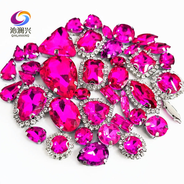22 colors 50pcs/pack Mix size high grade Crystal buckle+claw rhinestone,Silver base galss sew on stones diy/Clothing accessories
