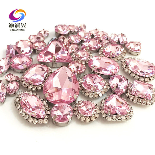 22 colors 50pcs/pack Mix size high grade Crystal buckle+claw rhinestone,Silver base galss sew on stones diy/Clothing accessories