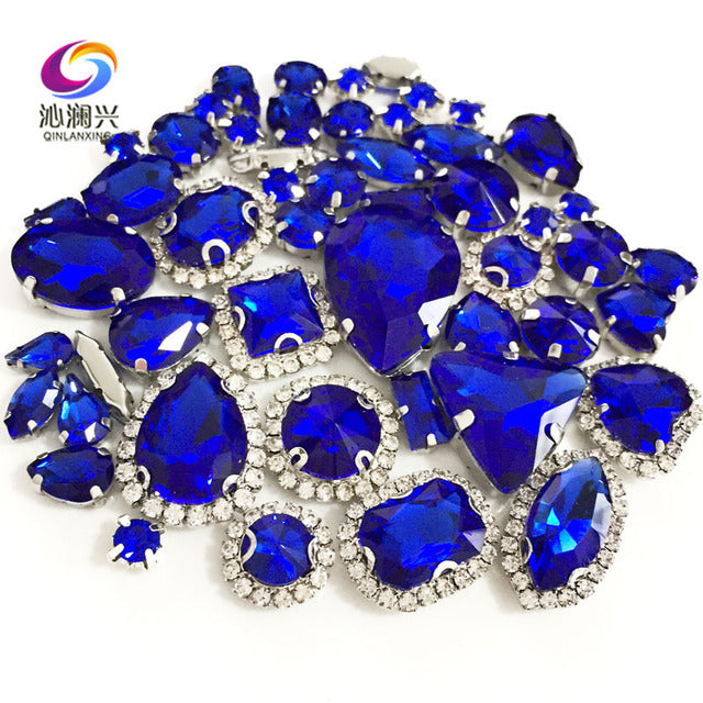 22 colors 50pcs/pack Mix size high grade Crystal buckle+claw rhinestone,Silver base galss sew on stones diy/Clothing accessories