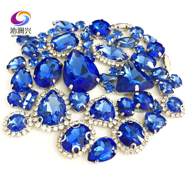 22 colors 50pcs/pack Mix size high grade Crystal buckle+claw rhinestone,Silver base galss sew on stones diy/Clothing accessories
