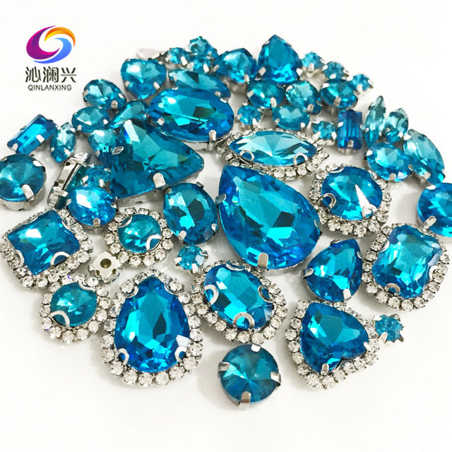 22 colors 50pcs/pack Mix size high grade Crystal buckle+claw rhinestone,Silver base galss sew on stones diy/Clothing accessories