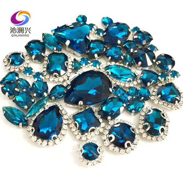 22 colors 50pcs/pack Mix size high grade Crystal buckle+claw rhinestone,Silver base galss sew on stones diy/Clothing accessories