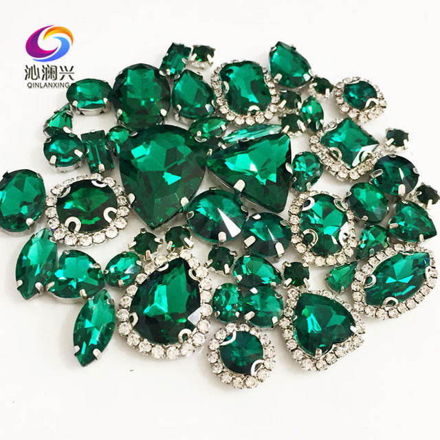 22 colors 50pcs/pack Mix size high grade Crystal buckle+claw rhinestone,Silver base galss sew on stones diy/Clothing accessories