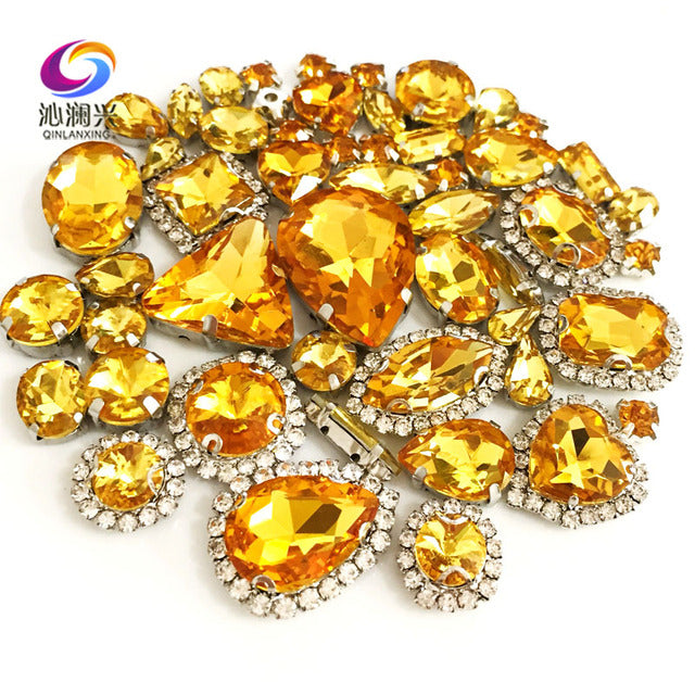 22 colors 50pcs/pack Mix size high grade Crystal buckle+claw rhinestone,Silver base galss sew on stones diy/Clothing accessories