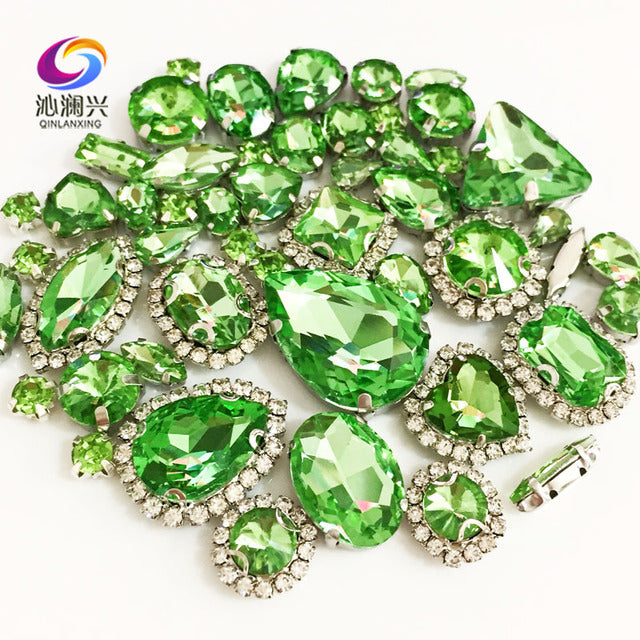 22 colors 50pcs/pack Mix size high grade Crystal buckle+claw rhinestone,Silver base galss sew on stones diy/Clothing accessories