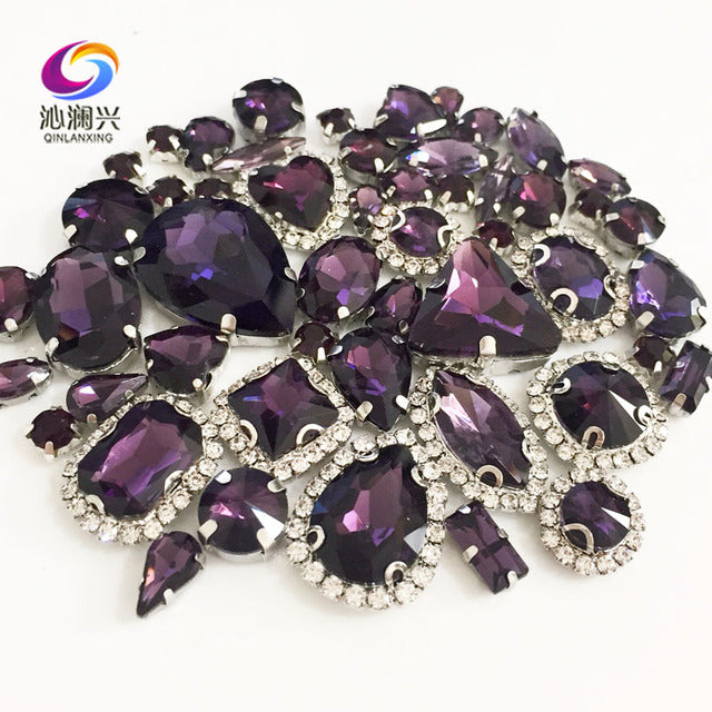 22 colors 50pcs/pack Mix size high grade Crystal buckle+claw rhinestone,Silver base galss sew on stones diy/Clothing accessories