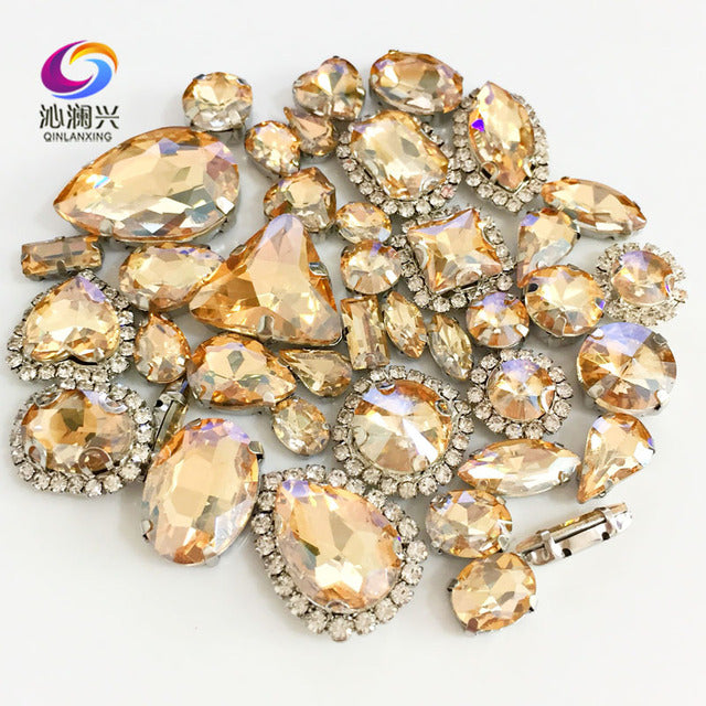 22 colors 50pcs/pack Mix size high grade Crystal buckle+claw rhinestone,Silver base galss sew on stones diy/Clothing accessories