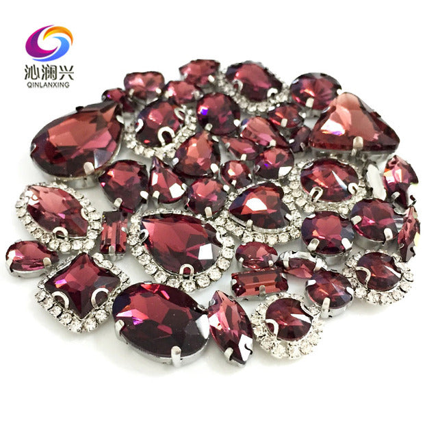 22 colors 50pcs/pack Mix size high grade Crystal buckle+claw rhinestone,Silver base galss sew on stones diy/Clothing accessories
