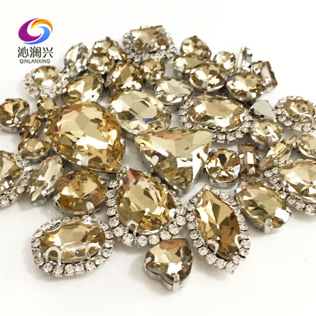 22 colors 50pcs/pack Mix size high grade Crystal buckle+claw rhinestone,Silver base galss sew on stones diy/Clothing accessories