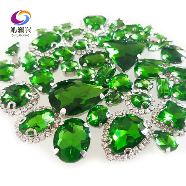 22 colors 50pcs/pack Mix size high grade Crystal buckle+claw rhinestone,Silver base galss sew on stones diy/Clothing accessories