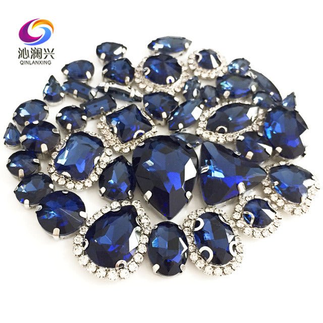 22 colors 50pcs/pack Mix size high grade Crystal buckle+claw rhinestone,Silver base galss sew on stones diy/Clothing accessories