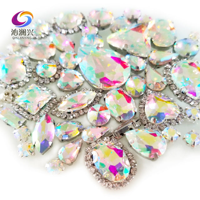 22 colors 50pcs/pack Mix size high grade Crystal buckle+claw rhinestone,Silver base galss sew on stones diy/Clothing accessories