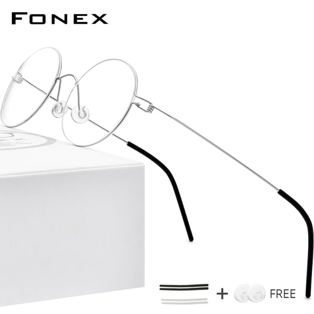 FONEX Screwless Eyewear Prescription Eyeglasses Frame Women Round Myopia Optical Denmark Korean Glasses Frame Men Titanium 98607