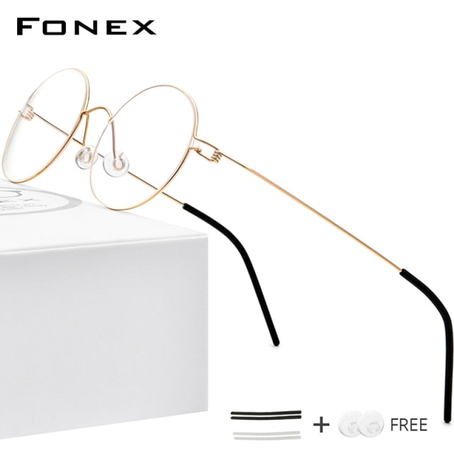 FONEX Screwless Eyewear Prescription Eyeglasses Frame Women Round Myopia Optical Denmark Korean Glasses Frame Men Titanium 98607