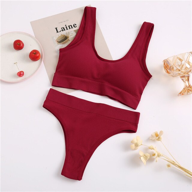 FINETOO Seamless Women Underwear Set Tops Set Panties Women Wireless Lingerie Suit Padded Bras S-XL Backless Bralette Lingeries