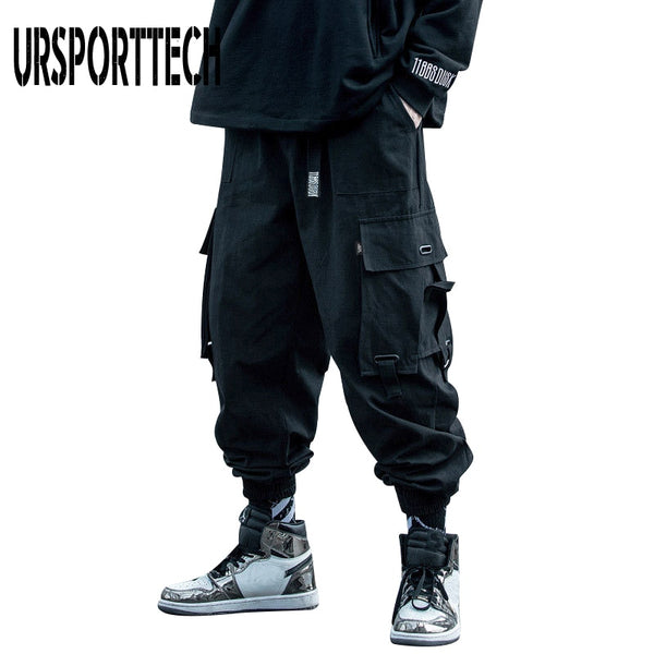 URSPORTTECH Hot Black Cargo Pants Men Hip Hop Autumn Harem Pant Streetwear Harajuku Jogger Sweatpant Cotton Trousers Male Pants