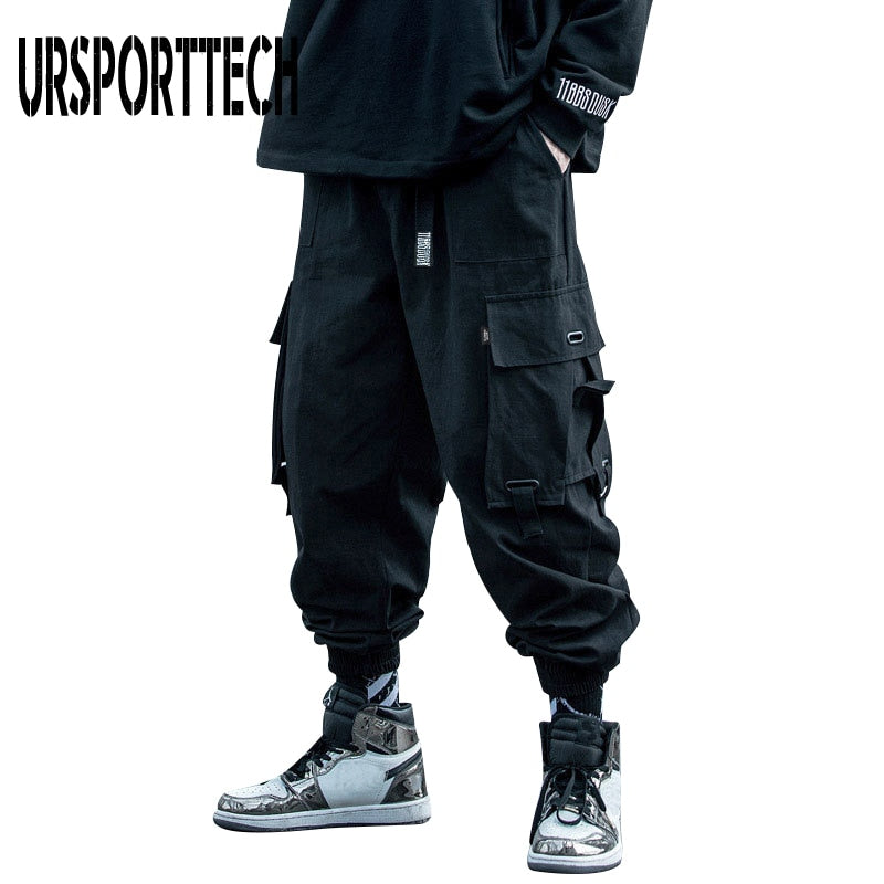URSPORTTECH Hot Black Cargo Pants Men Hip Hop Autumn Harem Pant Streetwear Harajuku Jogger Sweatpant Cotton Trousers Male Pants