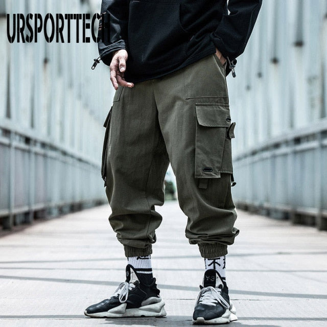 URSPORTTECH Hot Black Cargo Pants Men Hip Hop Autumn Harem Pant Streetwear Harajuku Jogger Sweatpant Cotton Trousers Male Pants