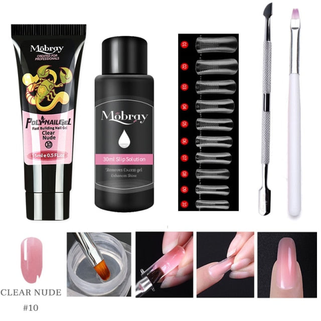 Mobray Poly Nail Gel Set 6W LED Lamp Full Manicure Set Quick Extension Nail Kit Gel Building Polygels Set For Nails Tool Kit