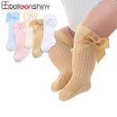 Balleenshiny Baby Girl Socks Toddler Baby Bow Cotton Mesh Breathable Socks Newborn Infant Non-slip Baby Girls Socks 0-3 years