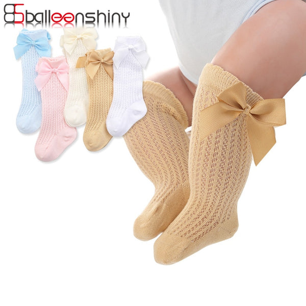 Balleenshiny Baby Girl Socks Toddler Baby Bow Cotton Mesh Breathable Socks Newborn Infant Non-slip Baby Girls Socks 0-3 years