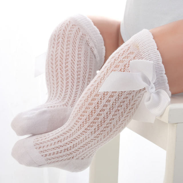 Balleenshiny Baby Girl Socks Toddler Baby Bow Cotton Mesh Breathable Socks Newborn Infant Non-slip Baby Girls Socks 0-3 years