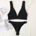 2PCS Bra Set Women Underwear Set Seamless Deep V Bra Ribbed Tops Sexy Lingerie Female Low Back Bralette Fashion Brassiere