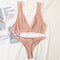 2PCS Bra Set Women Underwear Set Seamless Deep V Bra Ribbed Tops Sexy Lingerie Female Low Back Bralette Fashion Brassiere