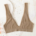 2PCS Bra Set Women Underwear Set Seamless Deep V Bra Ribbed Tops Sexy Lingerie Female Low Back Bralette Fashion Brassiere