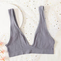 2PCS Bra Set Women Underwear Set Seamless Deep V Bra Ribbed Tops Sexy Lingerie Female Low Back Bralette Fashion Brassiere