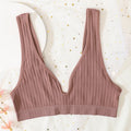 2PCS Bra Set Women Underwear Set Seamless Deep V Bra Ribbed Tops Sexy Lingerie Female Low Back Bralette Fashion Brassiere