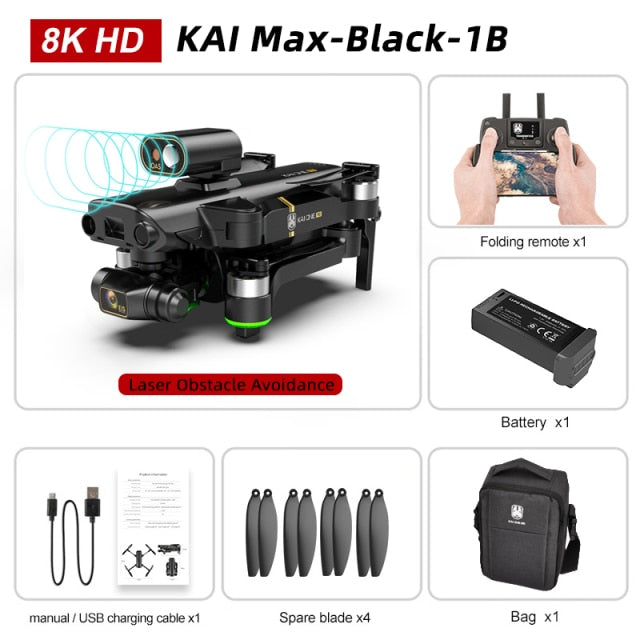 KAI ONE Pro/Max GPS Drone  8K HD Dual Camera Three-axis gimbal Brushless Motor With 5G Wifi Quadcopter Rc Distance 1.2km Gifts