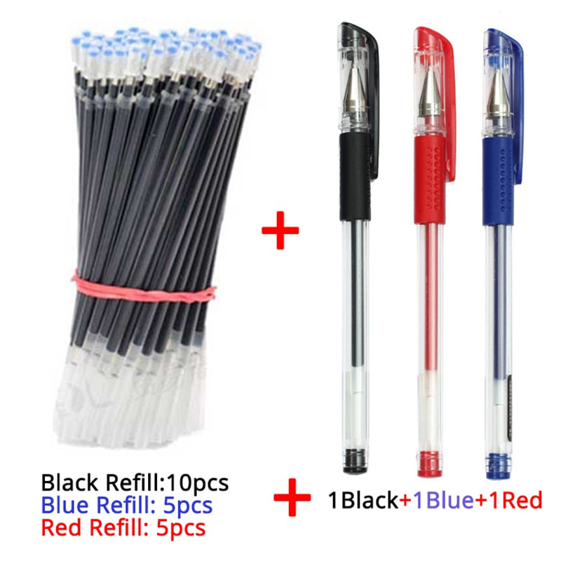 Gel Pen Refill Set Black Blue Red ink Student ballpoint pen Fast dry Bullet tip 0.5mm School&office writing supplies Stationery